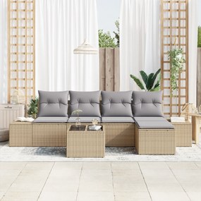 Conjunto de Sofá de Jardim de 6 Peças com Almofadas de Rattan Preto