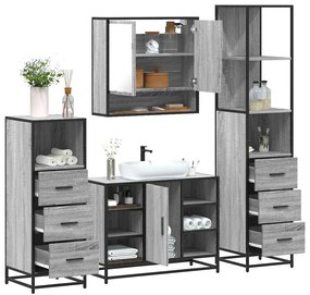 4 pcs Conjunto móveis casa de banho madeira proc. cinza sonoma