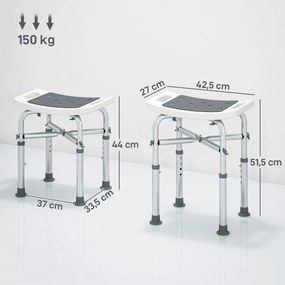 Banco de duche 42,5 L x 27 P x 44-51,5 A cm assento almofadado e ajustável, pés com ventosas antiderrapantes, em alumínio cinzento