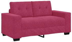 Conjunto de Sofá 3 Peças com Almofadas Vermelho Vinho em Veludo