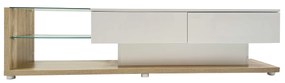 Armário de TV móvel brilhante com moldura de vidro e iluminação LED, 170x36x38cm, Branco