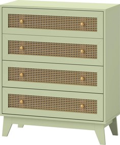 Cómoda com 4 gavetas 80 x 35 x 95 cm, móvel de arrumação em vime com efeito de madeira clara, verde
