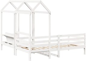 Conj. sofá-cama e banco c/ telhado 90x200cm pinho maciço branco