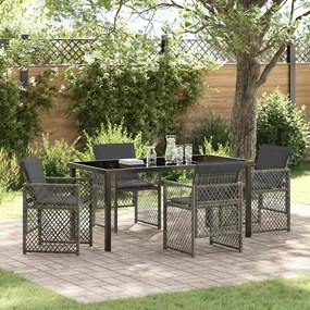 Conjunto de Jantar Jardim vidaXL de 5 Peças com Almofadas Cinza de Polyrattan