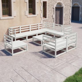 vidaXL 10 pcs conjunto lounge de jardim pinho sólido branco