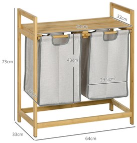 Cesto de Roupa de Bambu Cesto de Roupa Suja com 2 Bolsas Amovíveis e 2