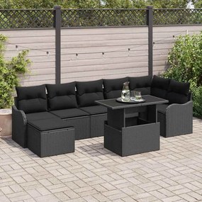 Conjunto de Sofá para Jardim vidaXL de 8 Peças com Almofadas Preto Rattan PE