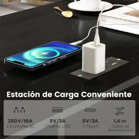 Secretária em forma de L com 2 gavetas inclui 2 tomadas, uma porta USB e uma porta Tipo C Estante ajustável e tabuleiro para teclado Secretária de can