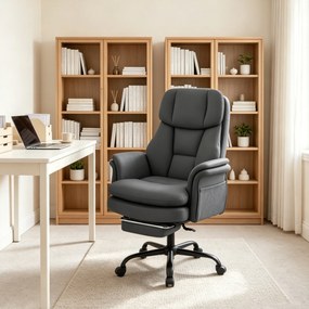 Cadeira de Escritório com Apoio para os Pés, 63-114 x 78 x 118-125 cm, Encosto Reclinável, Cinzento