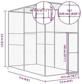 Jaula para gatos 3x1,5x2,5 m aço galvanizado