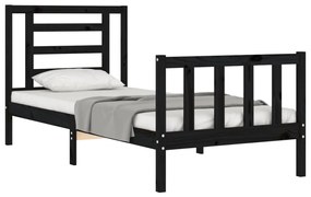 Estrutura de cama com cabeceira 100x200 cm madeira maciça preto