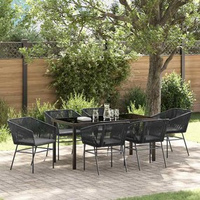 vidaXL Conjunto de Jantar para Jardim 7 pcs Preto Padrão Rattan de PE