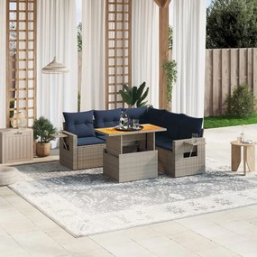 vidaXL 6 pcs conjunto sofás p/ jardim c/ almofadões vime PE cinzento