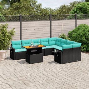 vidaXL 10 pcs conjunto de sofás p/ jardim c/ almofadões vime PE preto