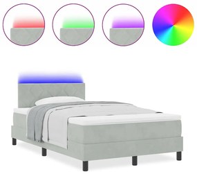 Cama Box com Colchão e Luz LED Cinza Claro 120x190 cm Veludo