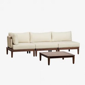 Conjunto De Sala Com Sofá Modular De Canto De 3 Peças E Mesa De Centro Em Acácia Giulia Crema - Sklum