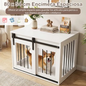 Gaiola para cães 80 x 54 x 57 cm com porta de correr, estilo celeiro, Estrutura metálica com acabamento em madeira, para cães de pequeno e médio porte