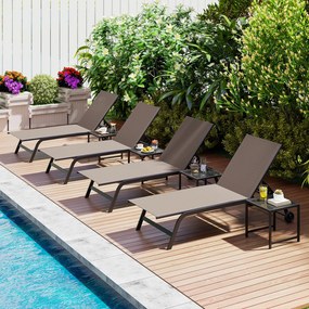 Conjunto de 2 Peças, Espreguiçadeira de Exterior e Mesa Auxiliar, 188-164 x 69 x 36-101 cm, Encosto Regulável em 5 Níveis, Castanho