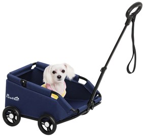 Carrinho para Cães Dobrável Carrinho para Cães Miniatura com Barra de Empurre Ajustável Desenho Aberto 53x45x28 cm Azul Escuro