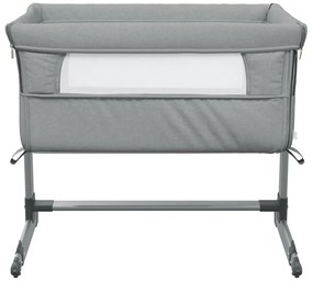 Cama de bebé com colchão tecido de linho cinzento-claro