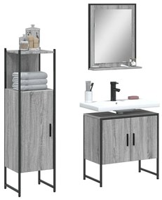 vidaXL 3 pcs conjunto móveis WC derivados de madeira cinzento sonoma