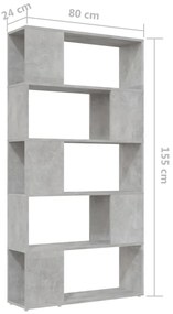 Estante/divisória 80x24x155 cm contraplacado cinzento cimento