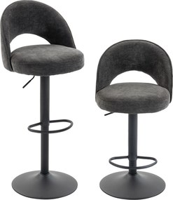 HOMCOM Conjunto de 2 Banquetas de Bar, Banquetas Reguláveis em Altura, Assento Estofado em Chenille, Giratórias 360°, Cinza | Aosom Portugal