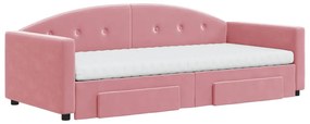 Sofá-cama com gavetão e gavetas 90x200 cm veludo rosa