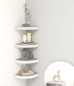 Prateleiras canto parede 4 pcs 35x35x3,8 cm MDF carvalho/branco