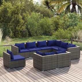 vidaXL 9 pcs conjunto lounge de jardim c/ almofadões vime PE cinzento