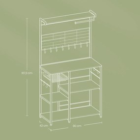 Armário de cozinha 42 x 90 x 167,3 cm com barra magnética para facas e 12 ganchos em castanho vintage e preto