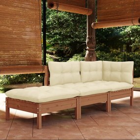 vidaXL 3 pcs conjunto lounge de jardim c/ almofadões pinho maciço