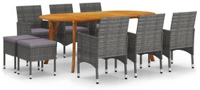 vidaXL 9 pcs conjunto de jantar para jardim cinzento