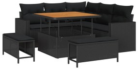 vidaXL Conjunto de Sofá de Jardim 8 pcs Preto vime PE