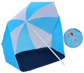 Guarda-sol de praia com abrigo 180 cm tecido azul e branco