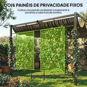 Pérgola de Jardim 4x3 m com Teto Retrátil e 2 Painéis de Privacidade UPF50+ Pérgola para Exterior Cinzento
