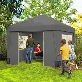 Tenda de jardim dobrável 3 x 3 x 2,75 m com proteção UV 30+ com janelas + paredes laterais + saco de transporte cinzento escuro