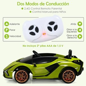 Carro elétrico para crianças bateria de 12 V Lamborghini com controlo remoto Luzes LED Música MP3 Buzina 108 x 64 x 41 cm Verde