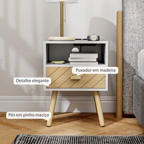 Mesa de Cabeceira com Estação de Carregamento Gaveta 2 Tomadas AC Porta USB e Tipo-C  40x35x54,7 cm Branco