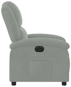 Poltrona reclinável elétrica veludo cinzento-claro