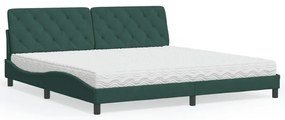 vidaXL Cama com colchão 200x200 cm veludo verde-escuro