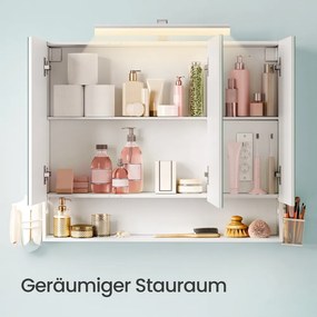 Armário parede de casa de banho com iluminação LED, 16,6 x 90,1 x 75,1 cm branco