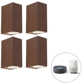 LED Conjunto de 4 Lâmpadas de Parede Inteligentes Castanho Ferrugem IP44 incl. 2 GU10 - Baleno Industrial