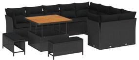 vidaXL Conjunto de Sofá de Jardim 12 pcs Preto vime PE