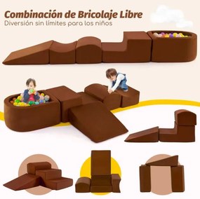 Conjunto de escalada e rampa de 5 peças para crianças Blocos de construção de esponja com piscina de bolas (NÃO INCLUIDAS) Capa lavável Criativo Cafe