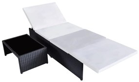 Cadeiras jardim reclináveis 2 pcs com mesa vime PE preto