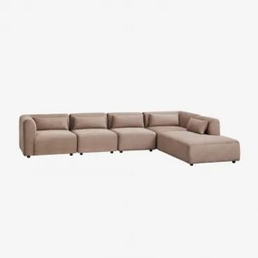 Sofá Modular De 5 Peças Com Chaise Longue Direita Fogler Bombazina Castanho Camel - Sklum