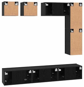 Conjunto de móvel de TV 8 pcs Carvalho preto Madeira processada