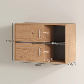 Móvel Auxiliar Casa de Banho Móvel para Casa de Banho de Parede com Compartimentos Abertos e 2 Portas 80x35x57,5 cm Madeira