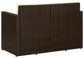 Sofá de jardim 2 lugares com almofadões vime PE castanho